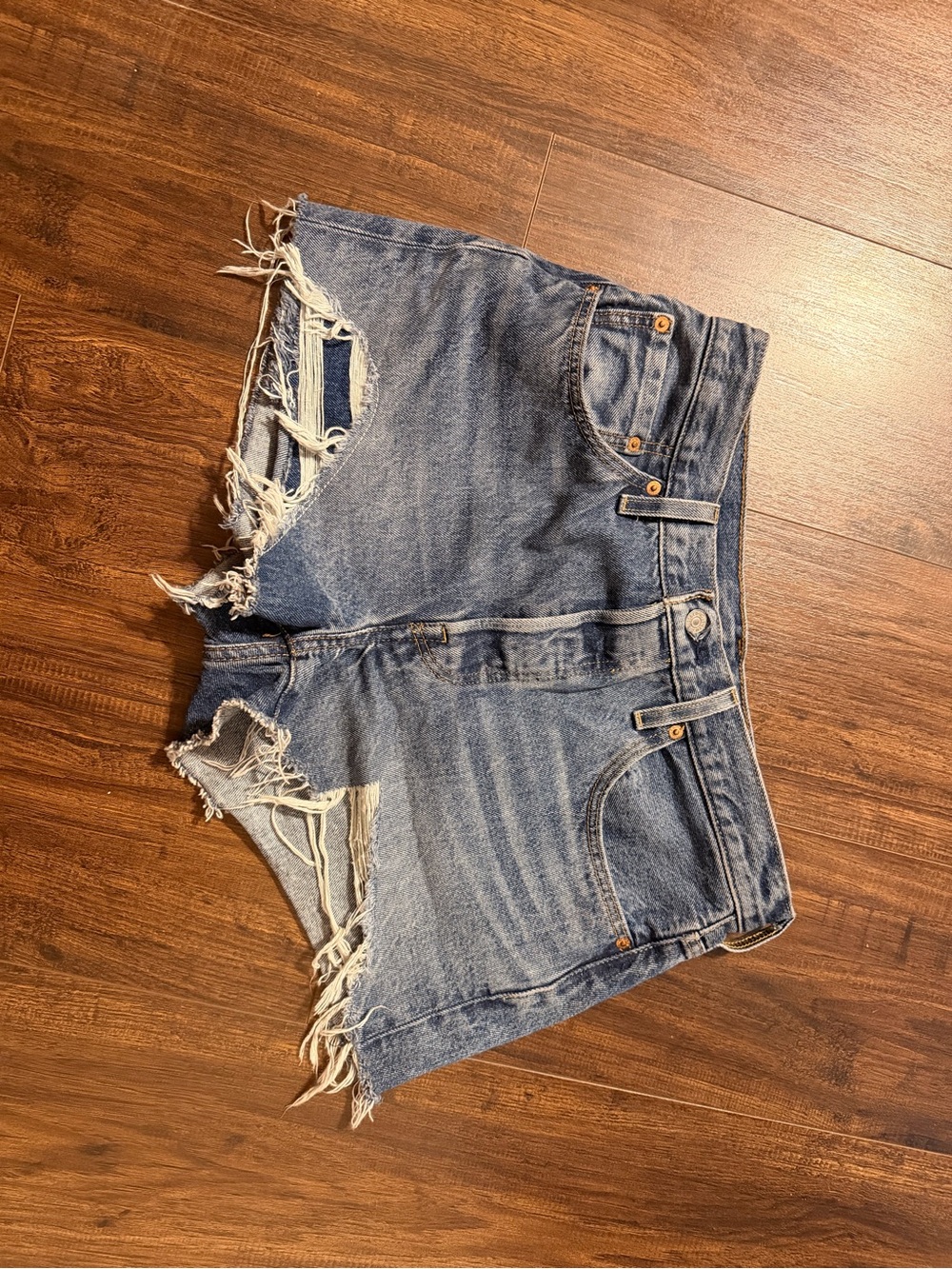 Levi's Distressed Light Blue High-Rise Denim Shorts
